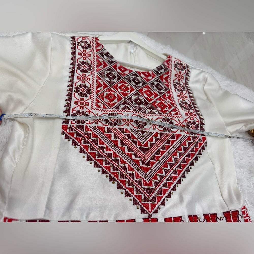 New Womens Henna Kaftan Thobe Satin Dress Red and White Size Small/Medium 4-6 - Picture 4 of 9